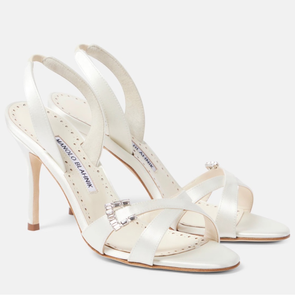NWT Manolo Blahnik Ramisli Embellished Satin Slingback Sandals